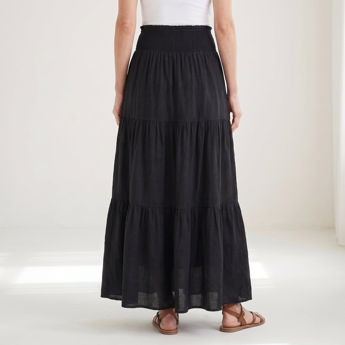 Women’s Maxi Skirt with Smocked Waist and Gathered Panels