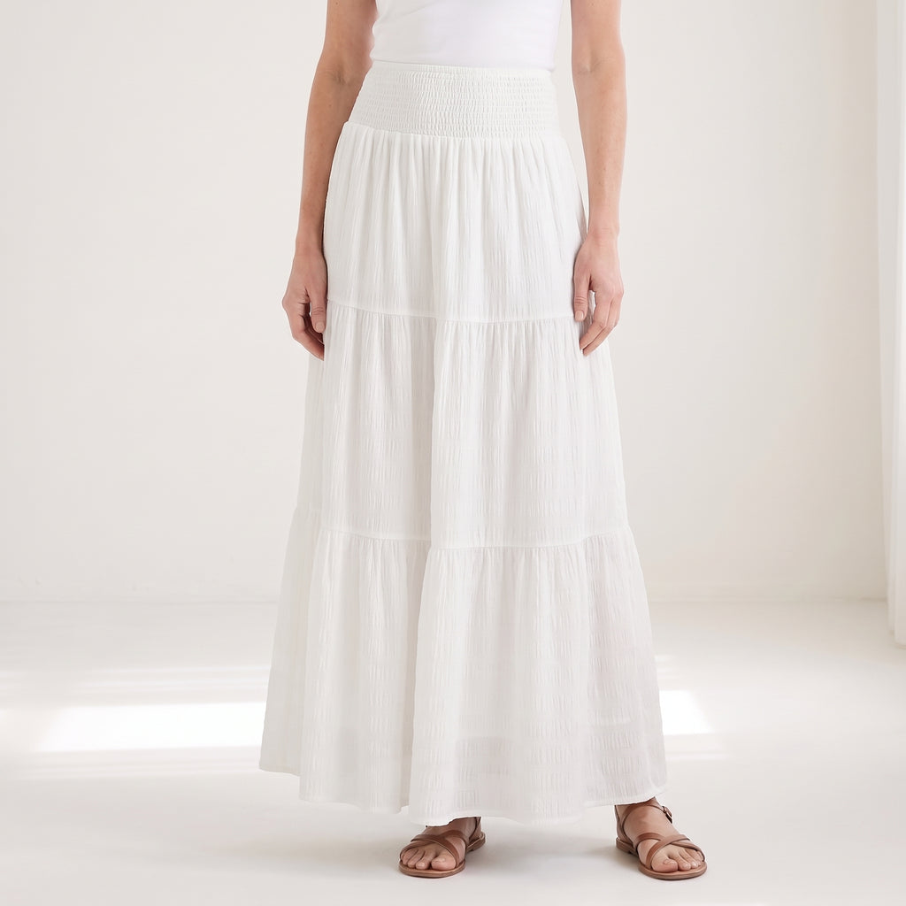Women’s Maxi Skirt with Smocked Waist and Gathered Panels