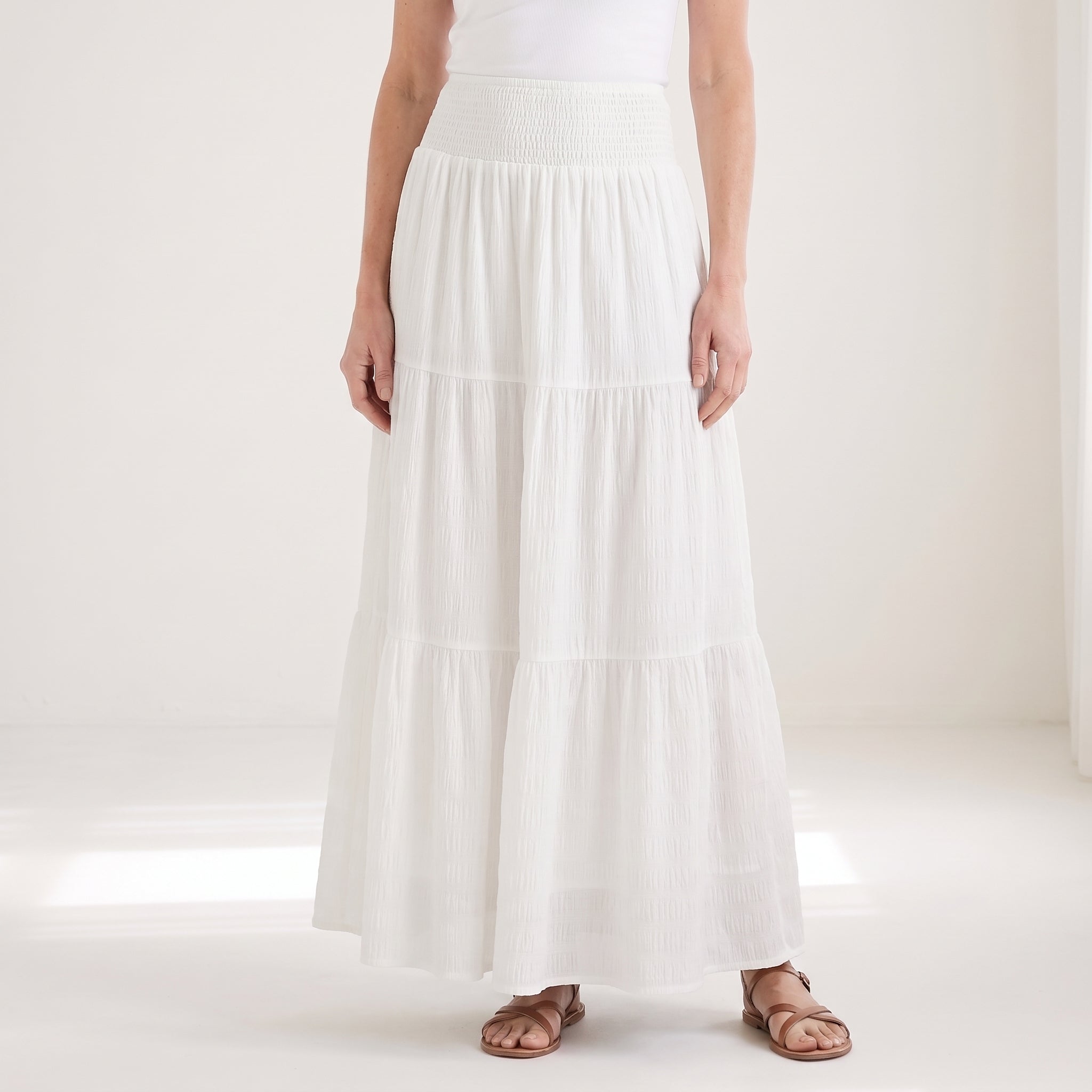 Women’s Maxi Skirt with Smocked Waist and Gathered Panels