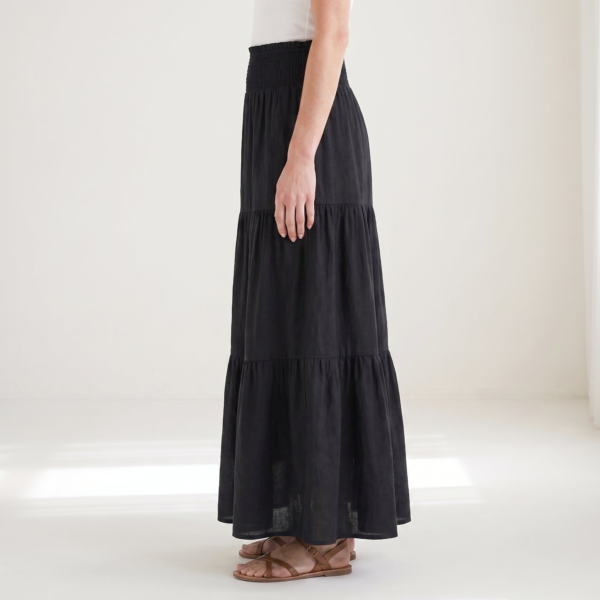 Women’s Maxi Skirt with Smocked Waist and Gathered Panels