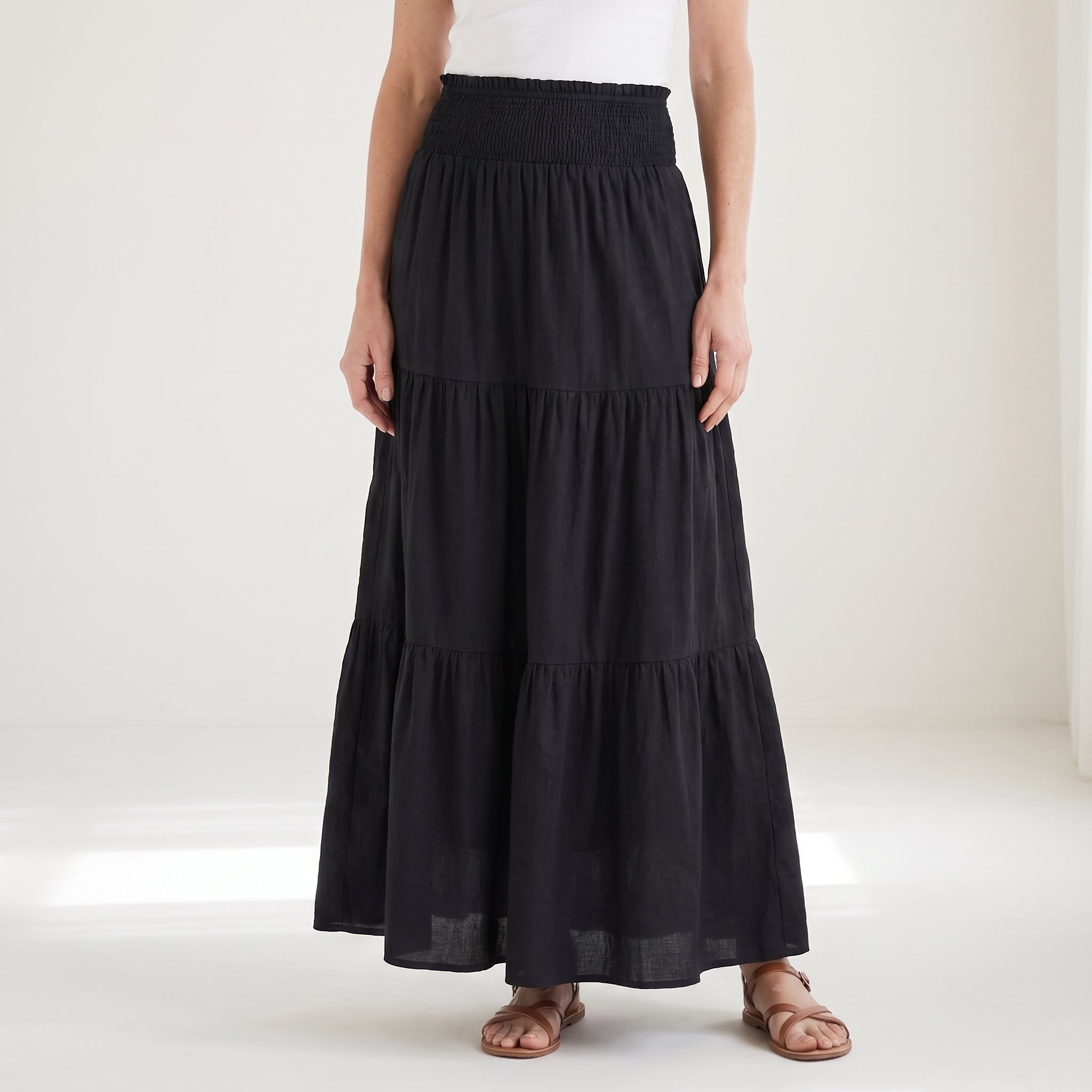 Women’s Maxi Skirt with Smocked Waist and Gathered Panels