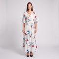 Relaxed Floral Maxi Dress with Tassel Tie V-Neckline for Women