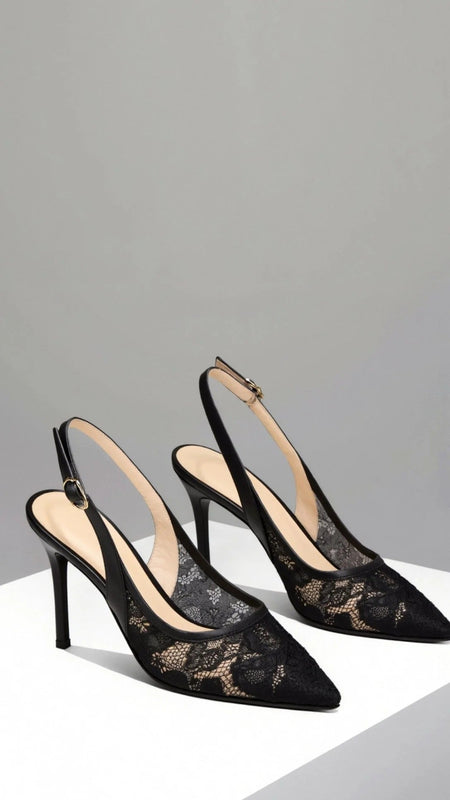 Women's pointed-toe slingback pumps with adjustable back strap