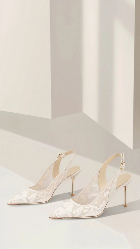 Women's pointed-toe slingback pumps with adjustable back strap