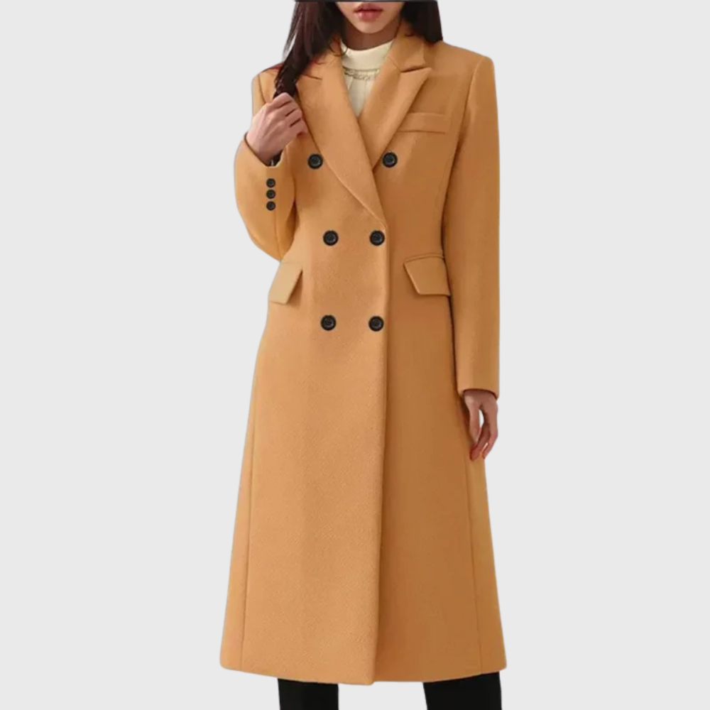 Wool Blend Coat with Double Breasted Front for women