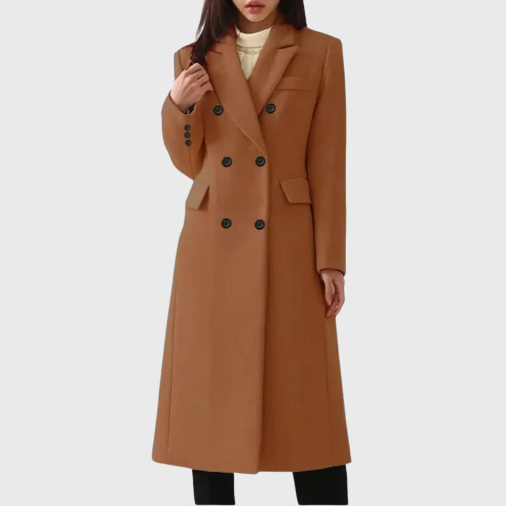 Wool Blend Coat with Double Breasted Front for women