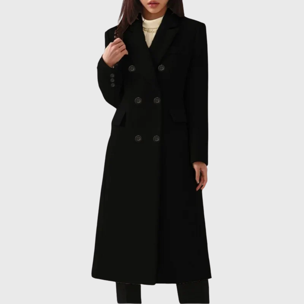 Wool Blend Coat with Double Breasted Front for women