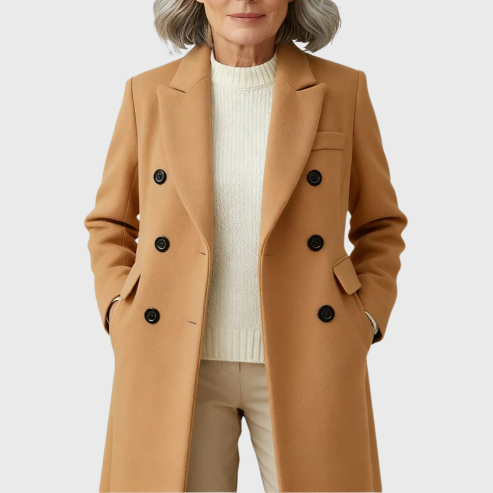 Wool Blend Coat with Double Breasted Front for women