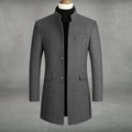 Wool Blend Overcoat with Stand Collar and Pockets for Men