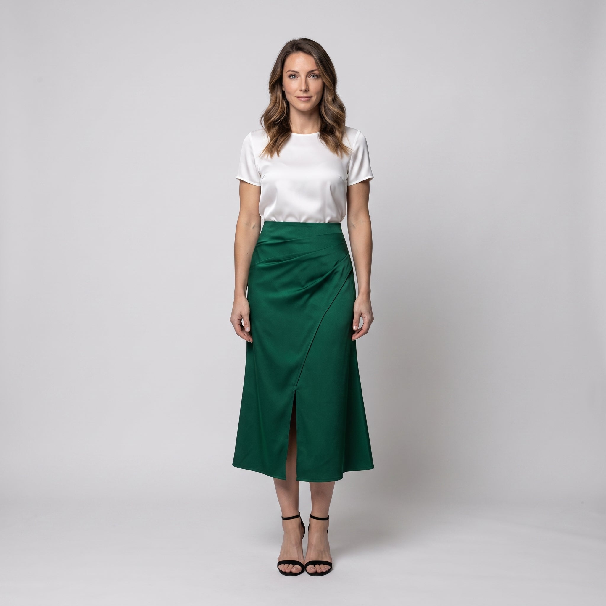 Wrap-Front Midi Skirt with Satin-Style Sheen for Women