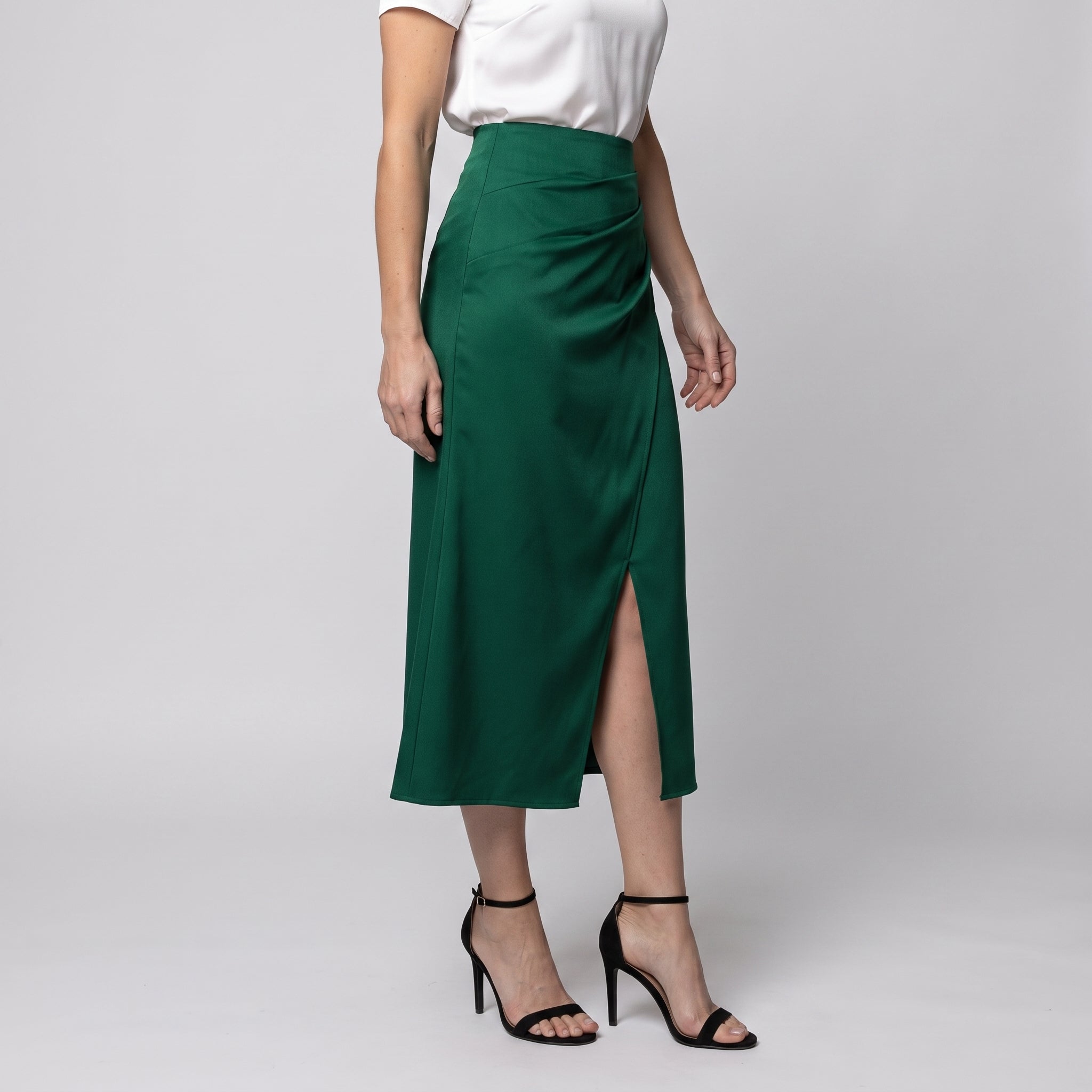 Wrap-Front Midi Skirt with Satin-Style Sheen for Women