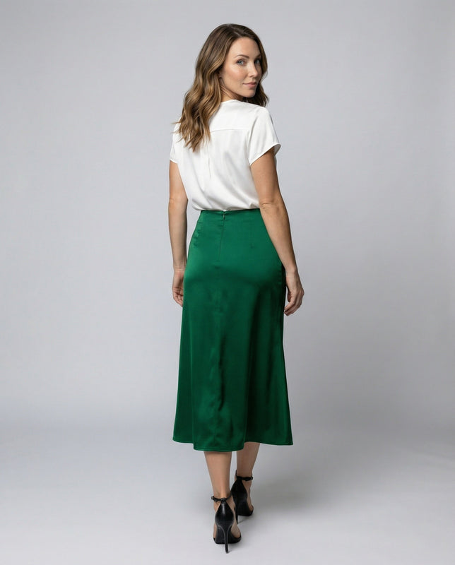 Wrap-Front Midi Skirt with Satin-Style Sheen for Women