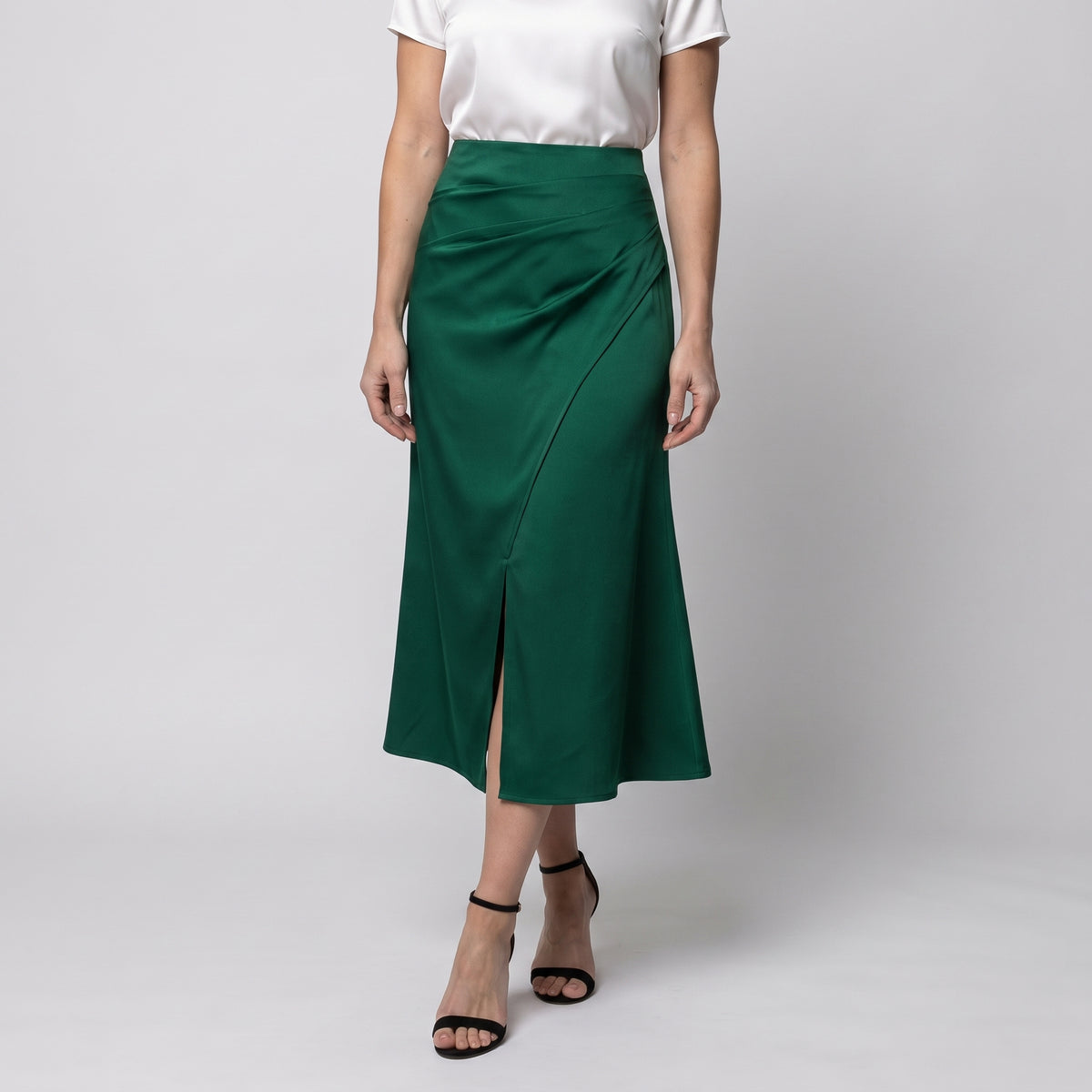 Wrap-Front Midi Skirt with Satin-Style Sheen for Women