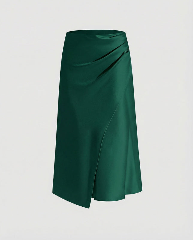 Wrap-Front Midi Skirt with Satin-Style Sheen for Women