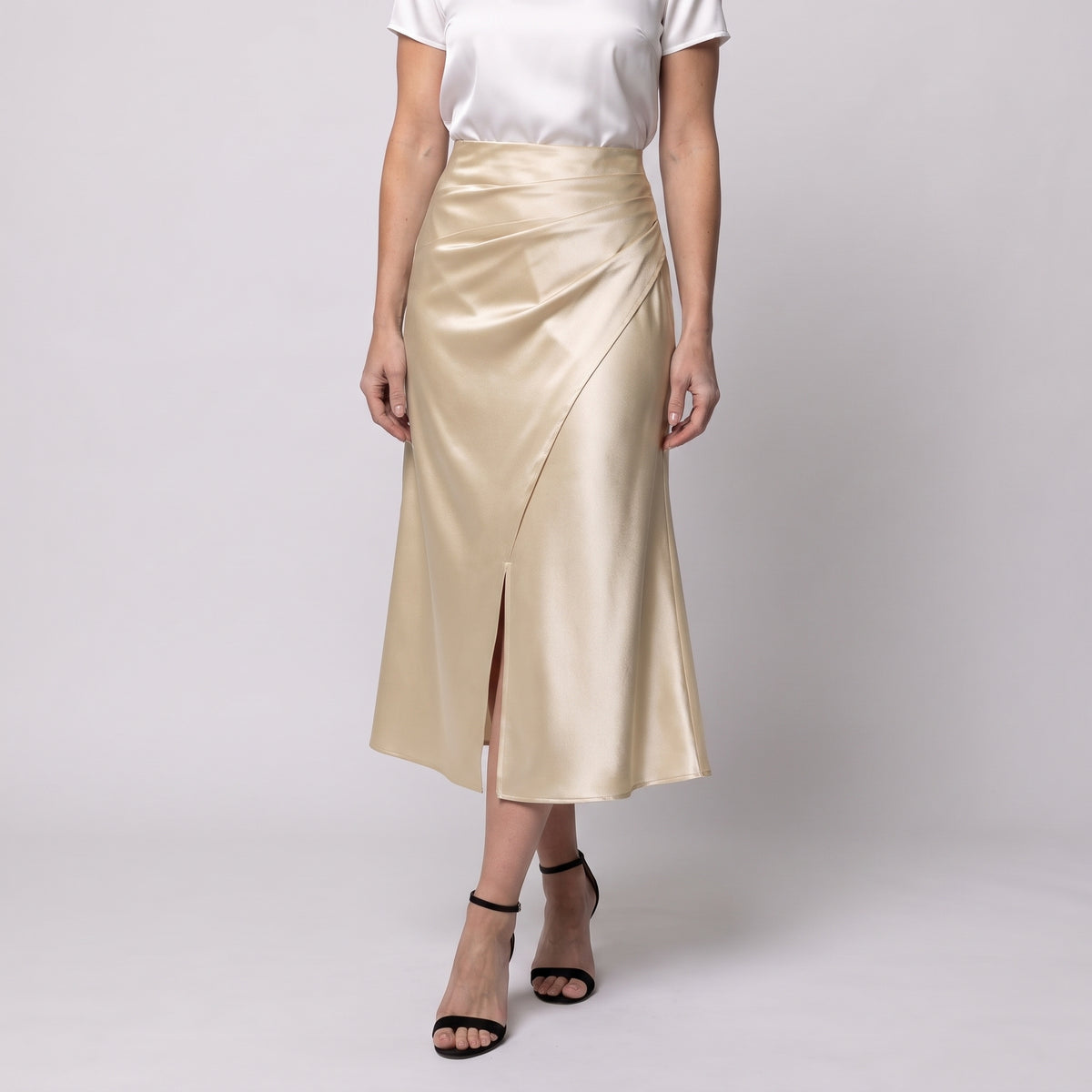 Wrap-Front Midi Skirt with Satin-Style Sheen for Women