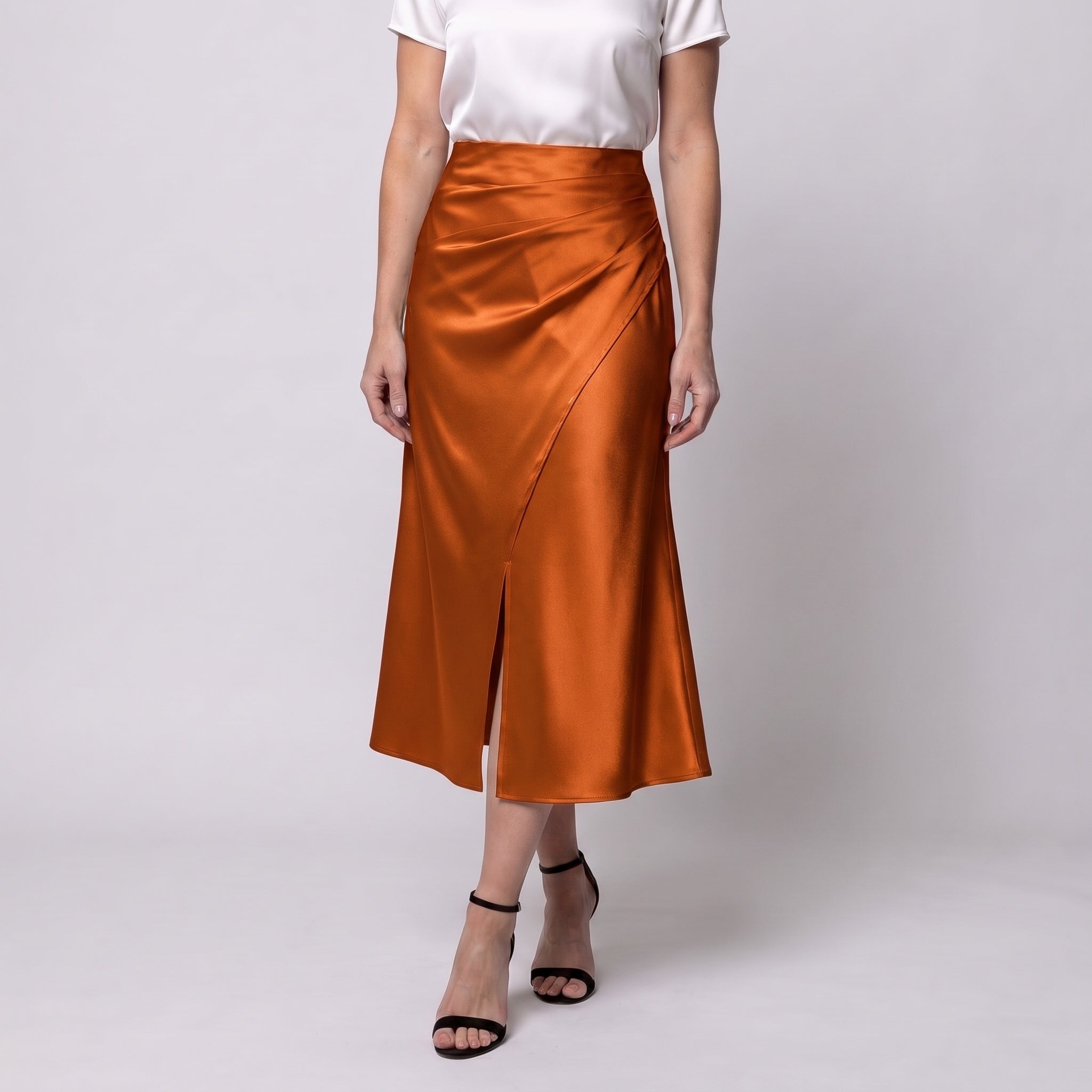 Wrap-Front Midi Skirt with Satin-Style Sheen for Women