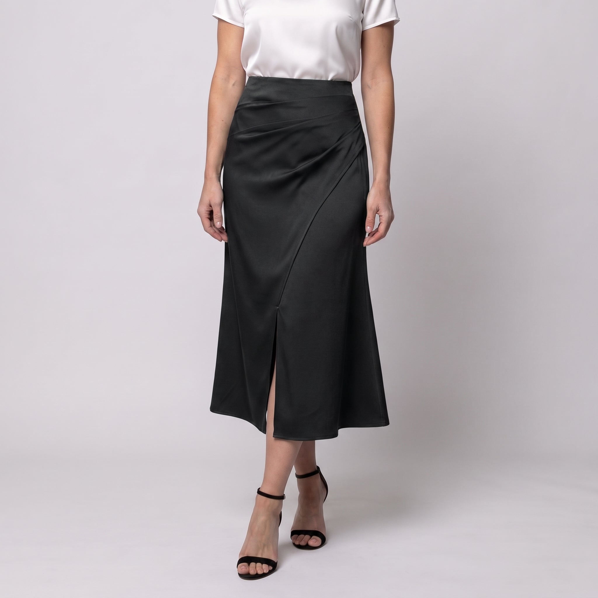Wrap-Front Midi Skirt with Satin-Style Sheen for Women