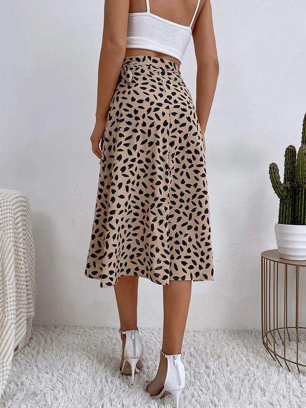 Wrap-Style Midi Skirt with Side Tie Waist for Women