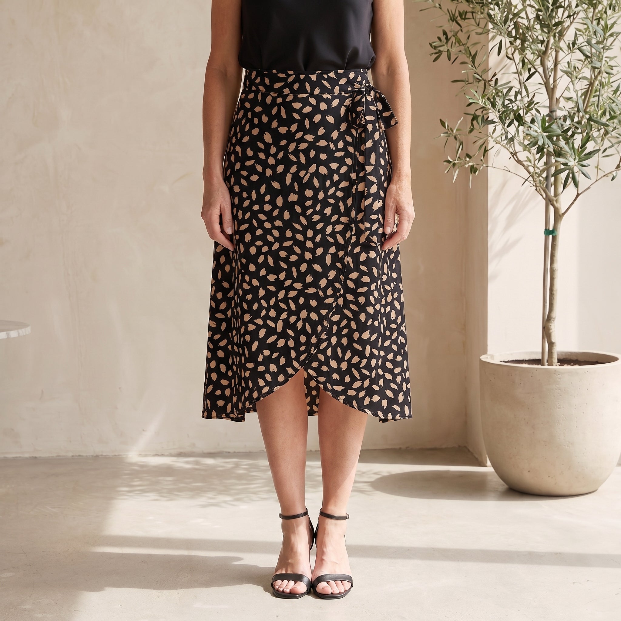 Wrap-Style Midi Skirt with Side Tie Waist for Women