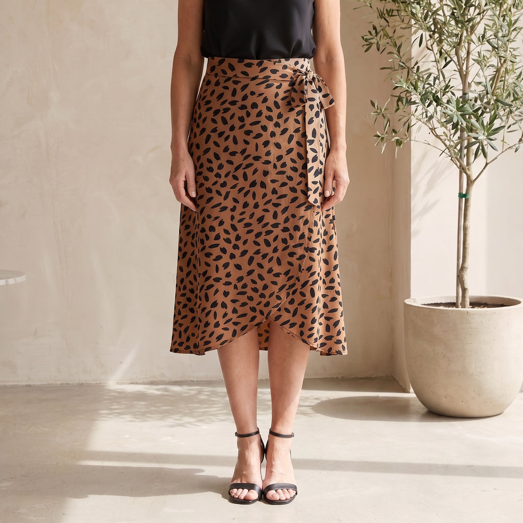 Wrap-Style Midi Skirt with Side Tie Waist for Women