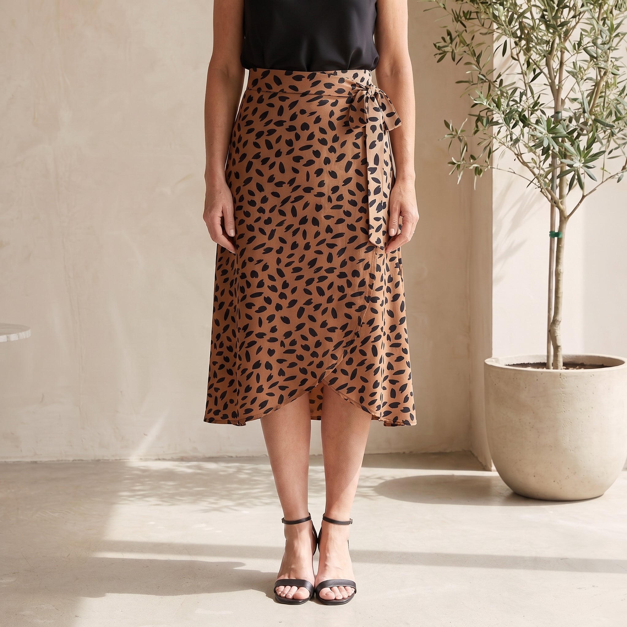 Wrap-Style Midi Skirt with Side Tie Waist for Women