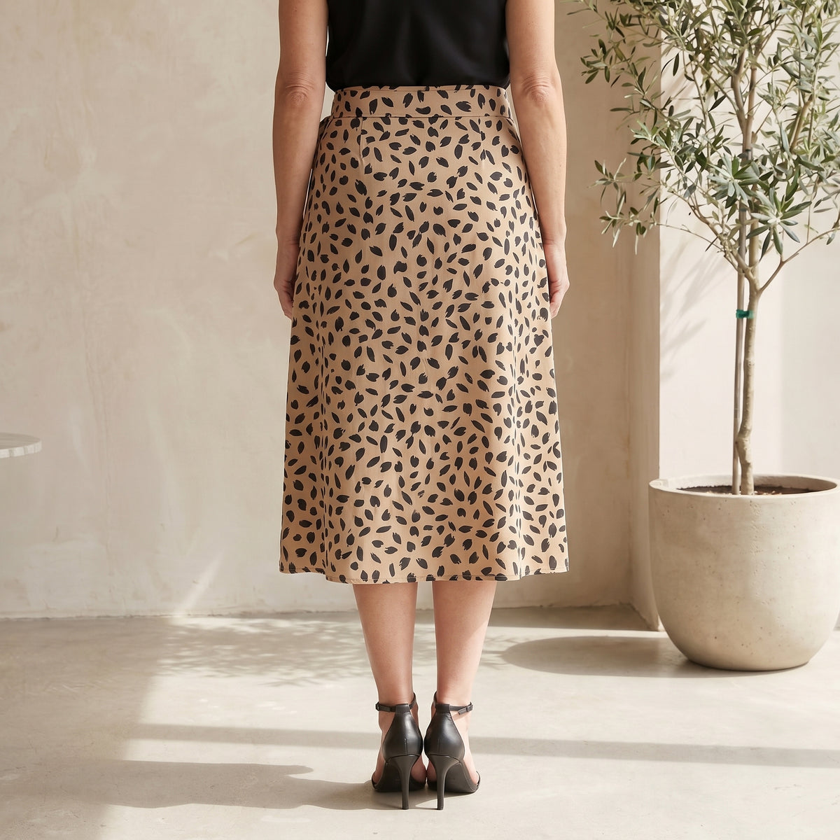 Wrap-Style Midi Skirt with Side Tie Waist for Women