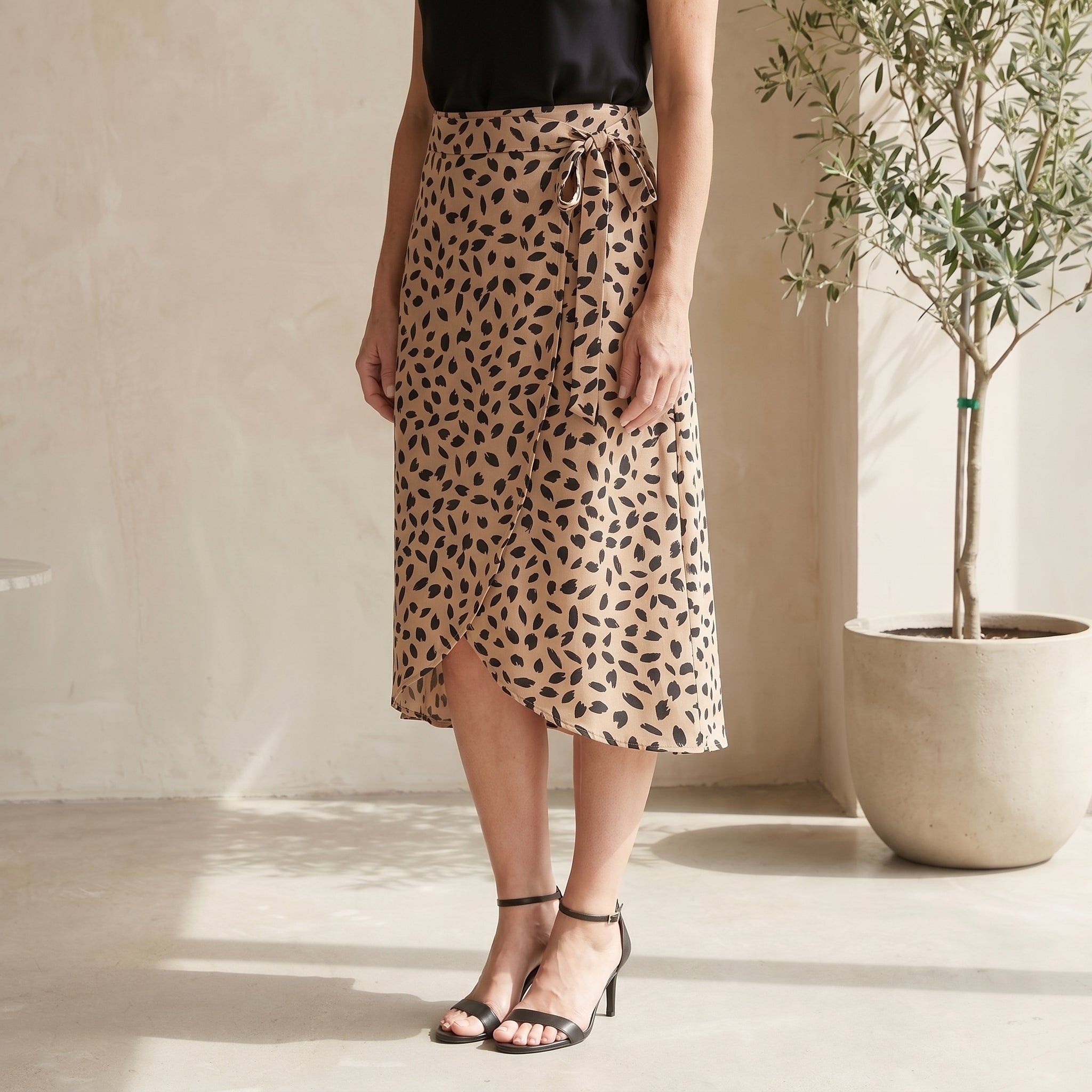 Wrap-Style Midi Skirt with Side Tie Waist for Women