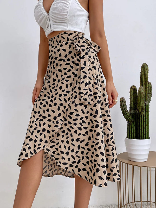 Wrap-Style Midi Skirt with Side Tie Waist for Women