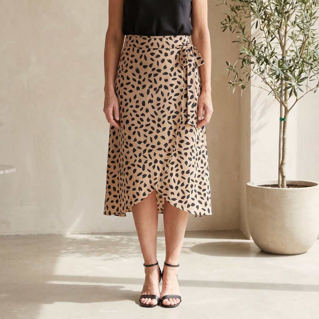 Wrap-Style Midi Skirt with Side Tie Waist for Women