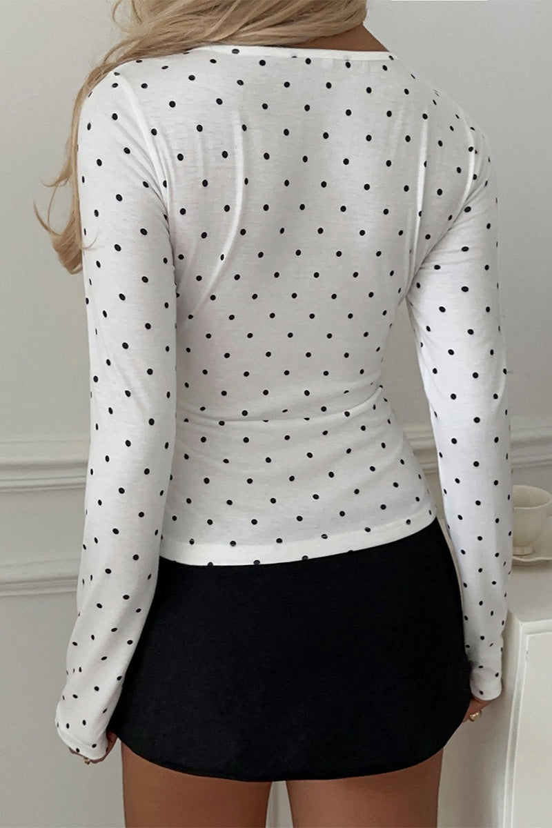 Wrap Blouse with Polka Dots and a Waist Tie for Womens