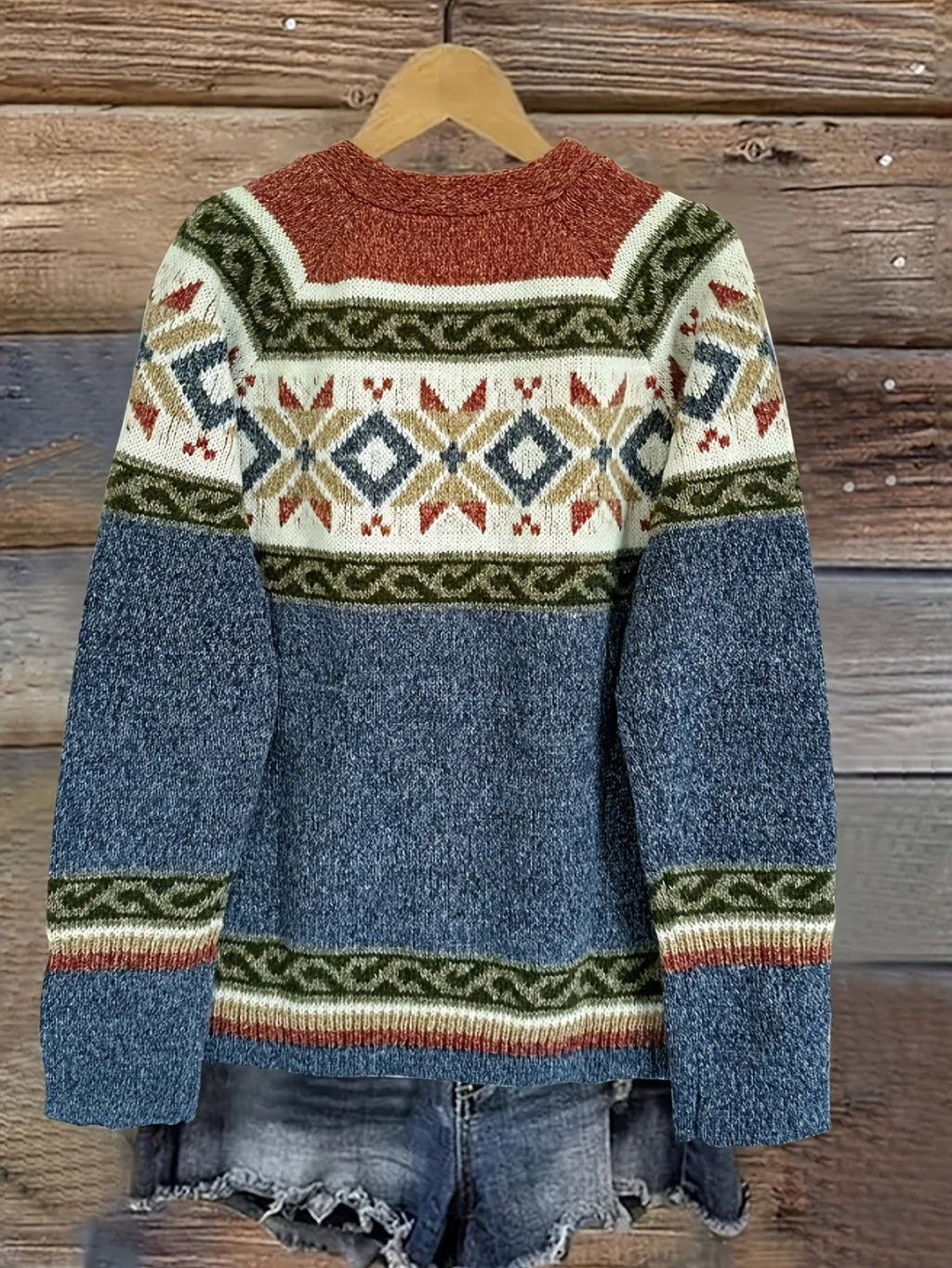 Cardigan with Patterned Yoke and Button Front for Womens