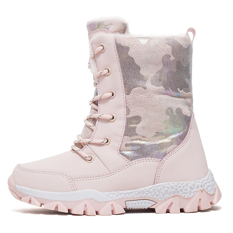 Iridescent Panel Winter Boots with Side Zipper for Women