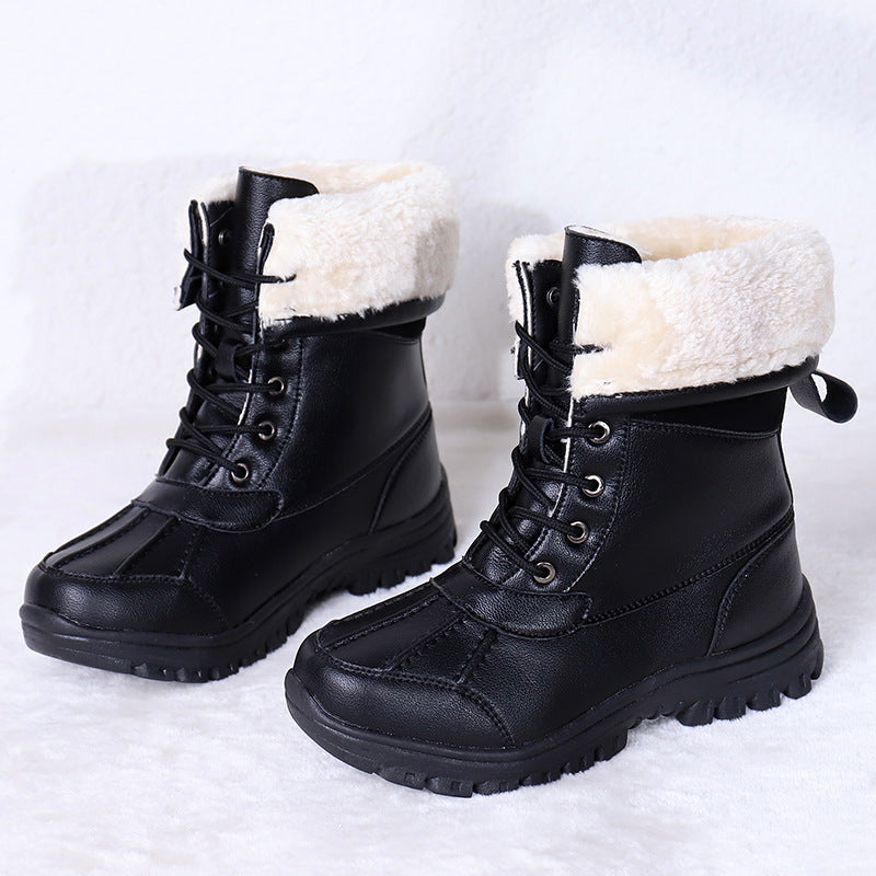 Fur-Like Collar Winter Boots with Textured Lug Sole for Women