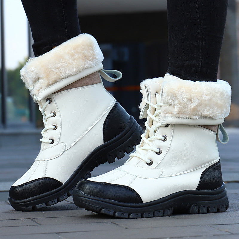 Fur-Like Collar Winter Boots with Textured Lug Sole for Women