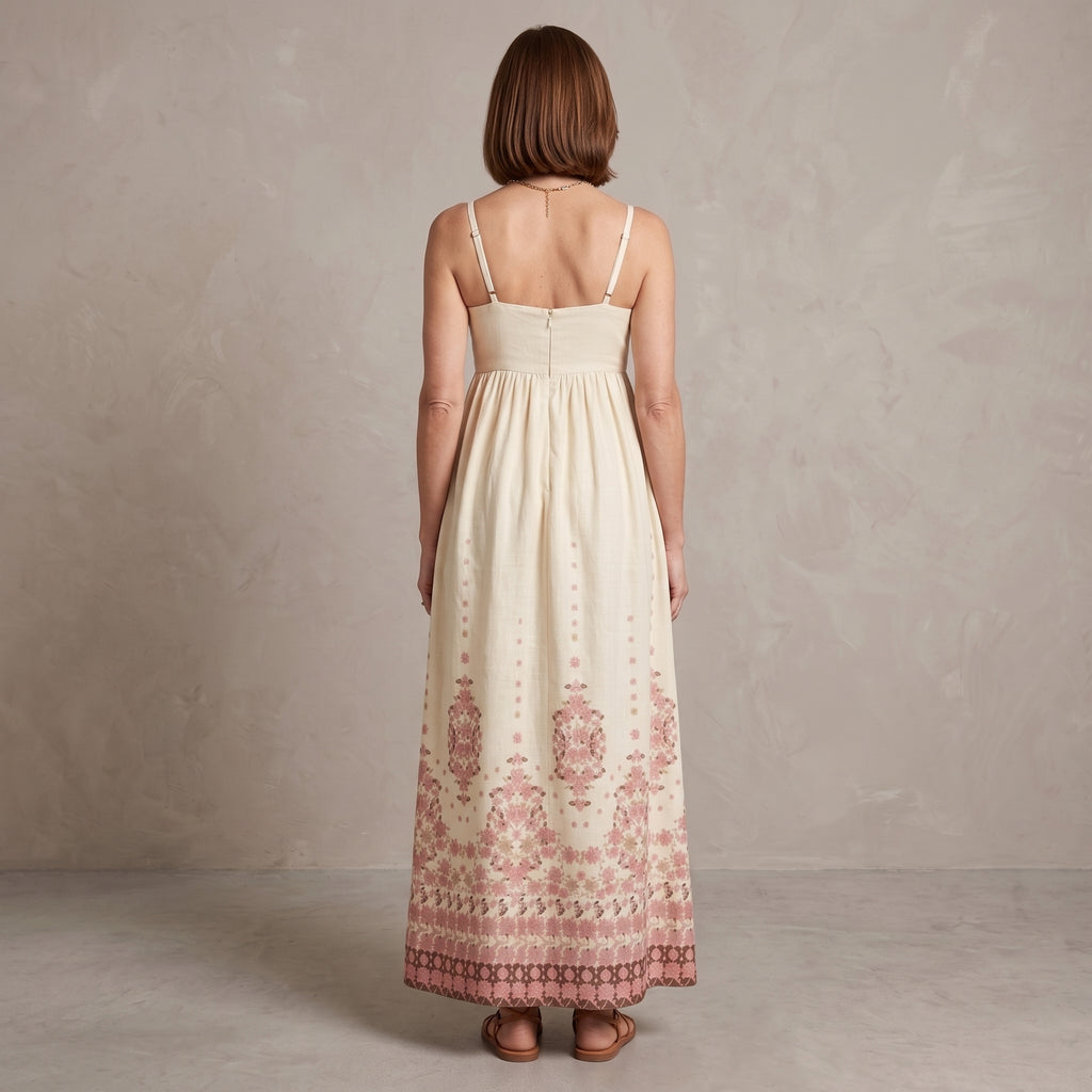 Embroidered Maxi Dress with Spaghetti Straps for Women