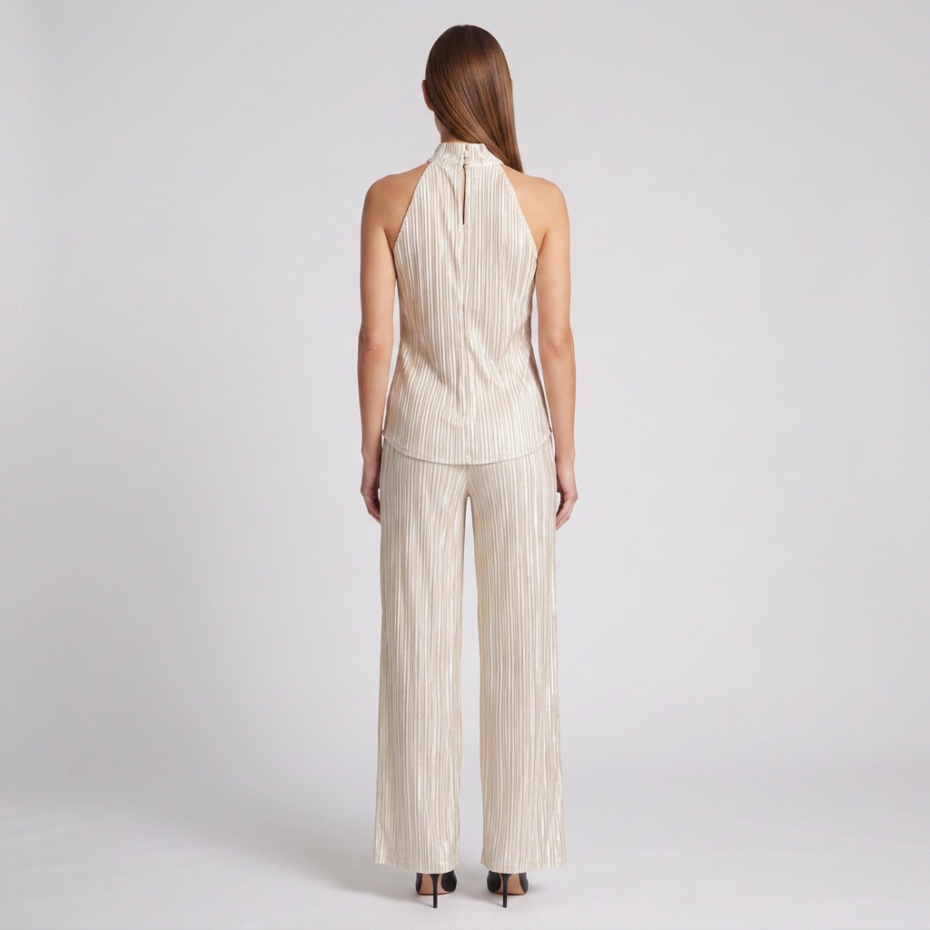 Pleated Halter Top and Trouser Set for Women