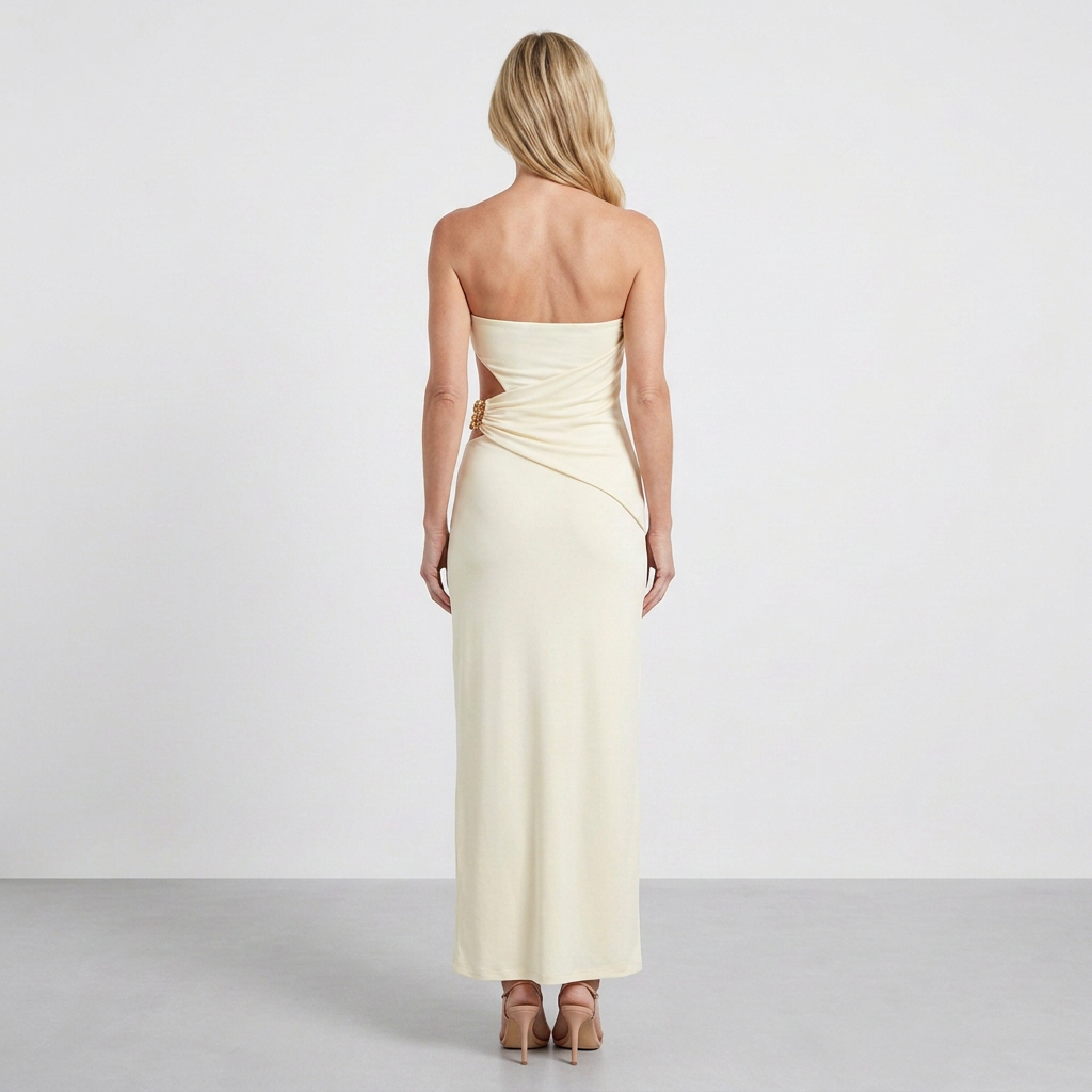 Strapless Maxi Dress with Side Waist Cutout for Women