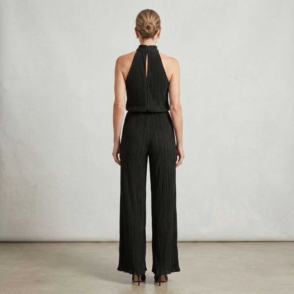 Pleated Two-Piece Set with Wide-Leg Trousers for Women