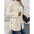 Hooded Jacket with Plush Texture and Open Front for Womens