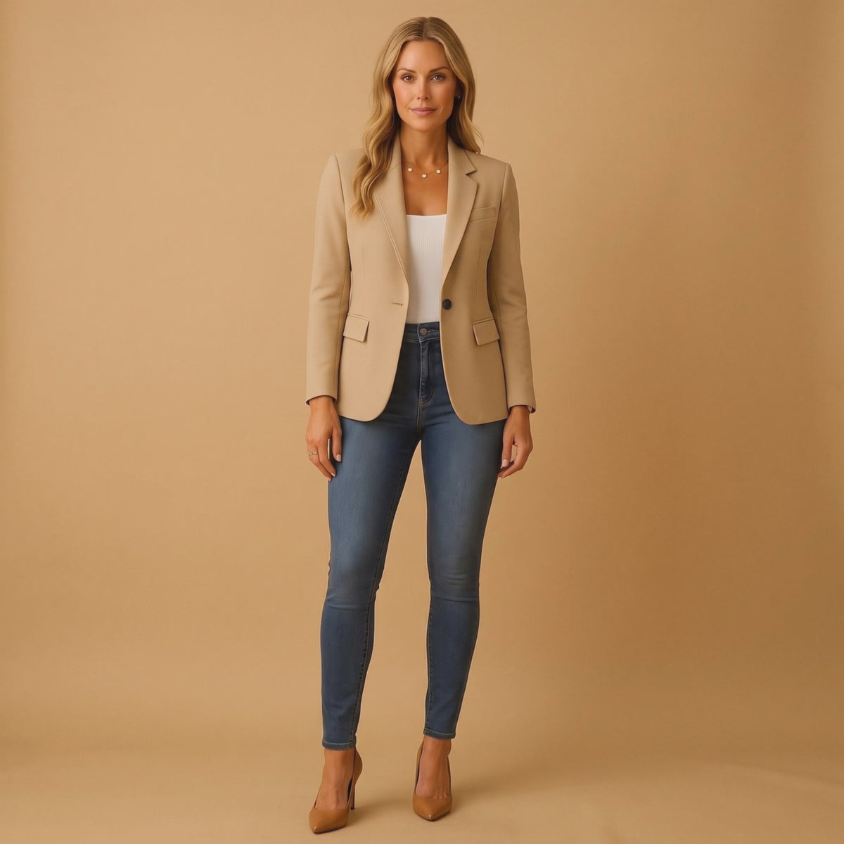 Single-Button Blazer with Notched Lapels for Women