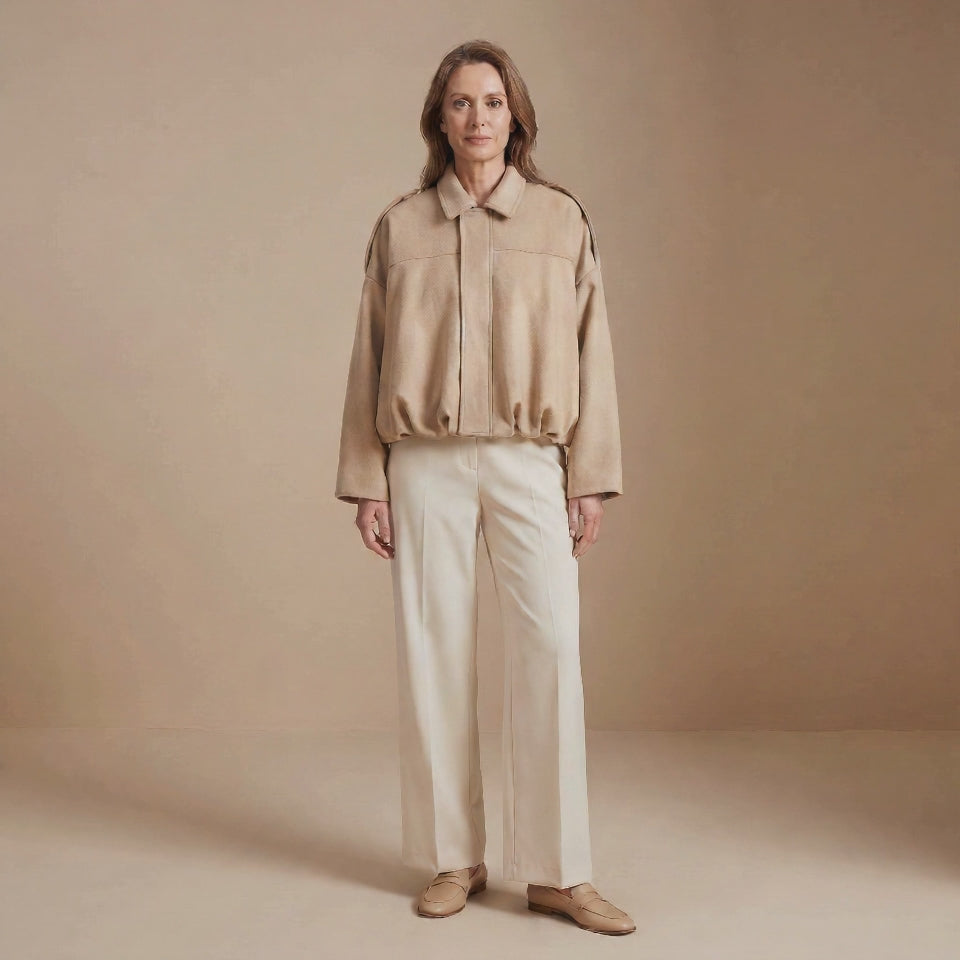 Cropped Bomber Jacket with Dropped Shoulders for Women