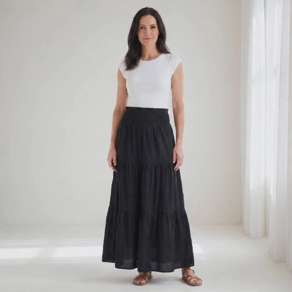 Women’s Maxi Skirt with Smocked Waist and Gathered Panels