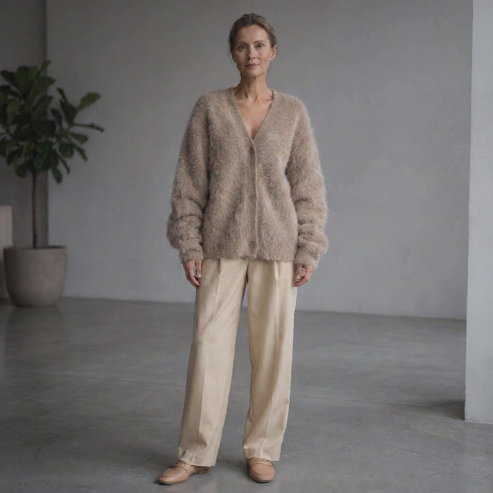V-Neck Cardigan with Ribbed Cuffs for Women
