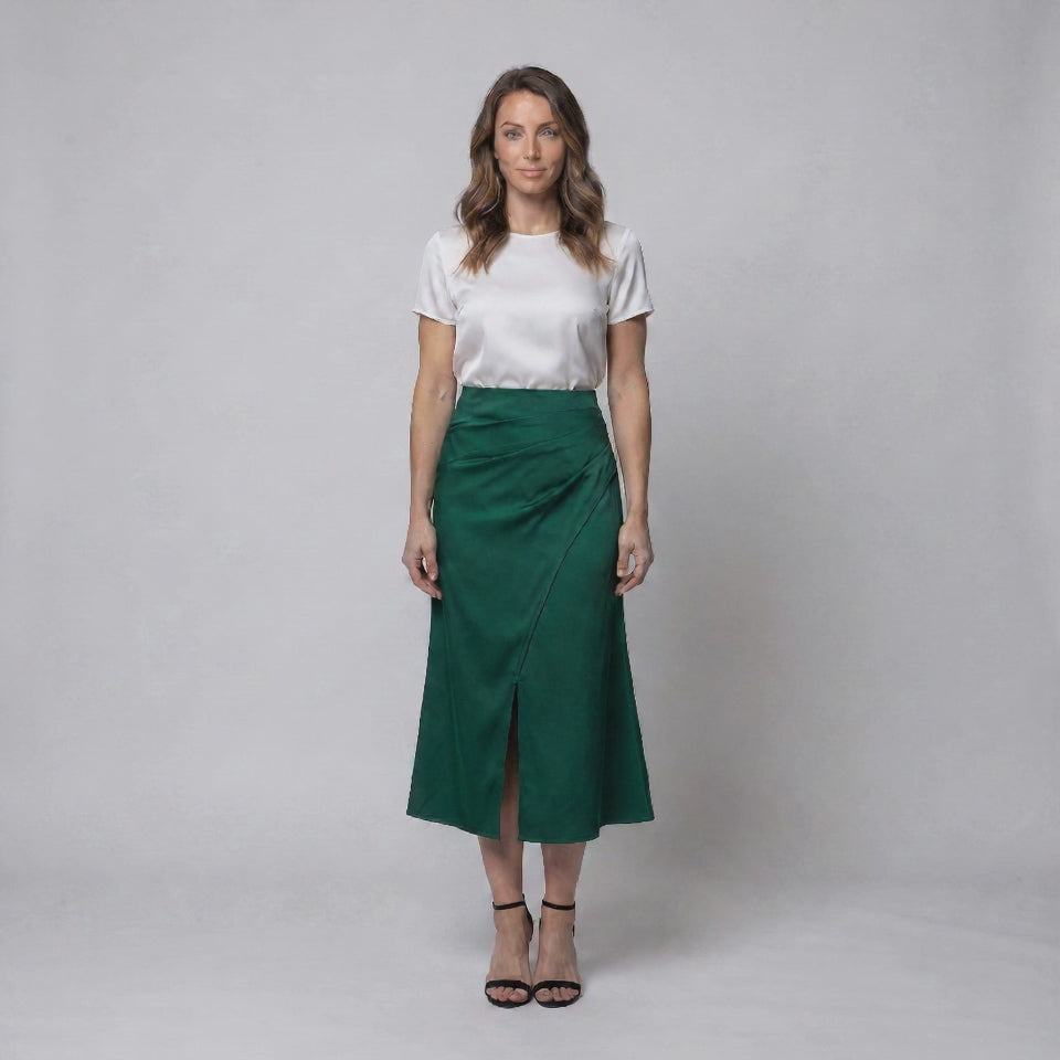 Wrap-Front Midi Skirt with Satin-Style Sheen for Women