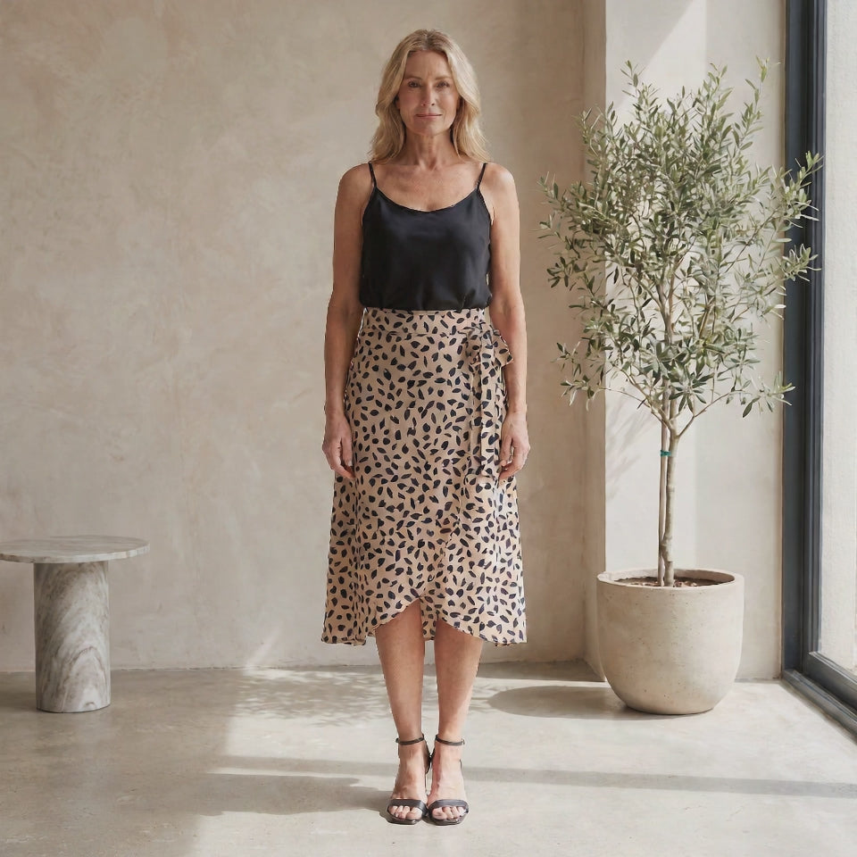 Wrap-Style Midi Skirt with Side Tie Waist for Women
