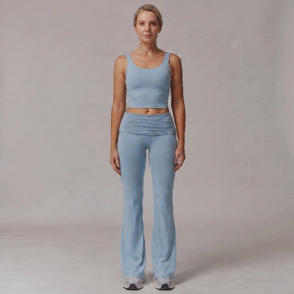 Flared Leg Yoga Pants with Fold-Over Waistband for Women