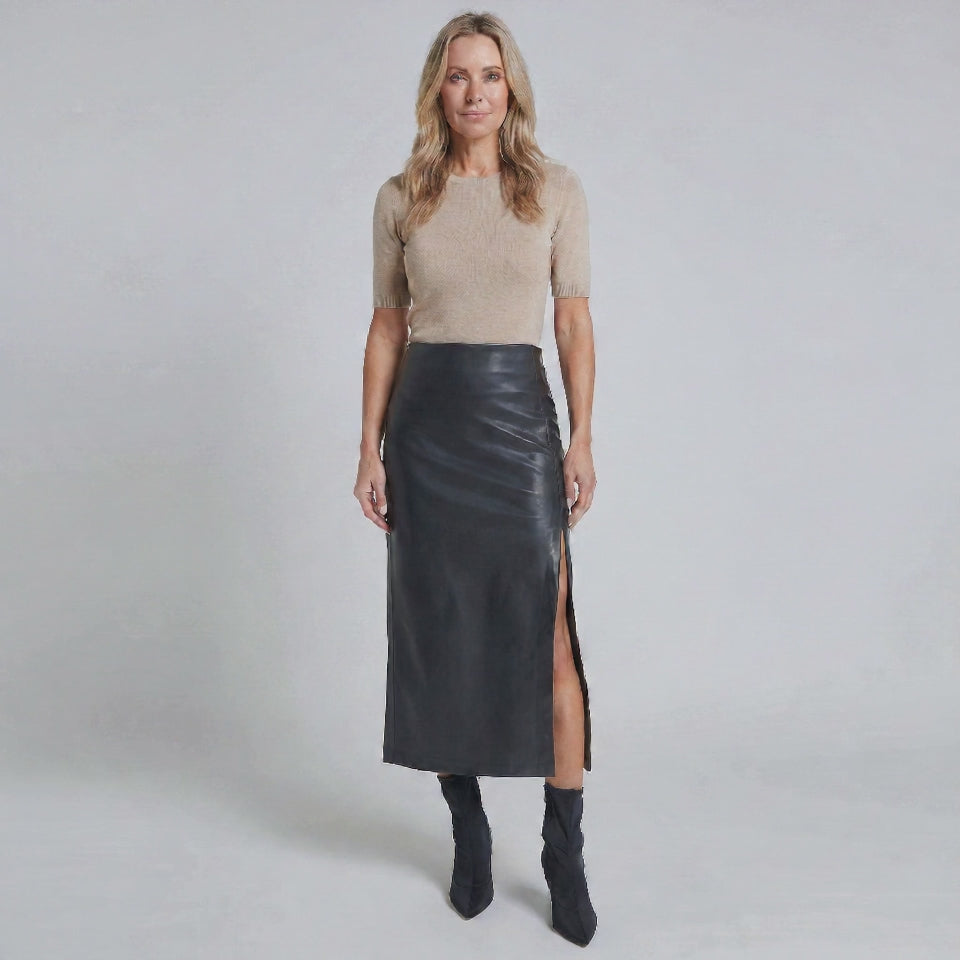 High-Rise Midi Skirt with Front Slit for Women