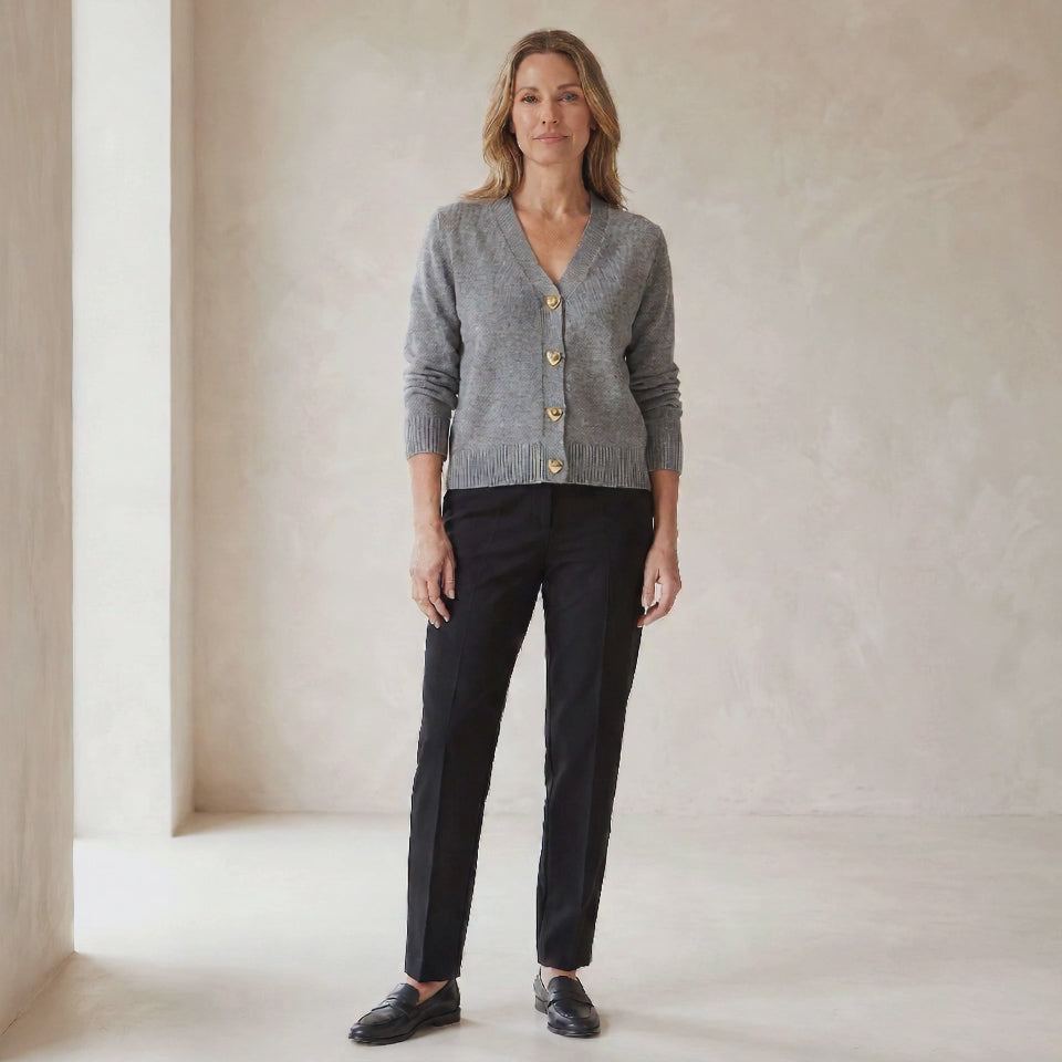 Heart-Button Cardigan with Front Patch Pockets for Women